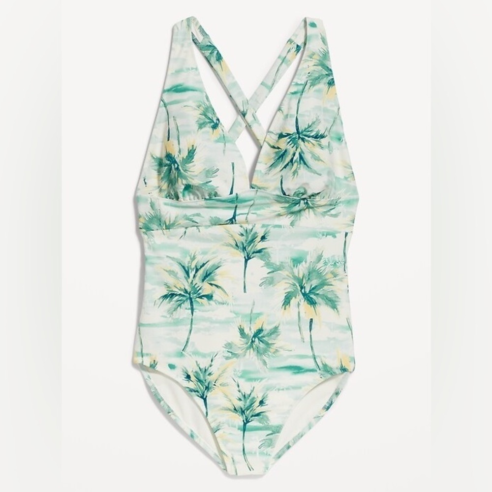 Old Navy Blue Scenic V-Neck One Piece Swim Suit - New - Size 3X